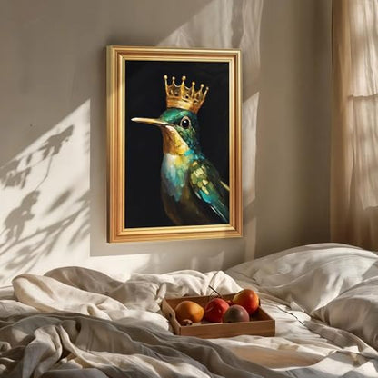 EJPFOGV Luxury Hummingbird with crown Framed Canvas Wall Art 16x24 inches - color: Crown, size: 24"L x 16"W
