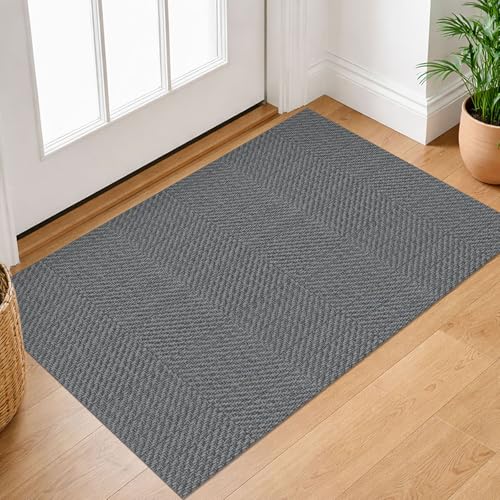 IOHOUZE Small Area Rug 2x3 Washable Woven Rugs for Entryway Non Slip Rubber Backed Front Door Rugs Indoor Doormat Throw Rug Floor Carpet for Entrance Kitchen, Charcoal/Dark Grey - color: Charcoal/Dark Grey, size: 2' x 3' (Rectangular)