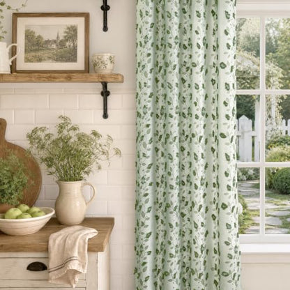 BGment Green Leaf Curtains for Living Room 90 inches Long - 2 Panels - color: Green, size: 52"W x 90"L (Pack of 2)