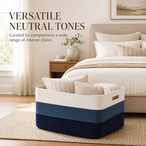 OIAHOMY Blanket Basket Laundry Basket Dog Toy Basket 75L Gradient Blue - color: Gradient Blue, size: 22”x17”x12”