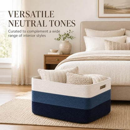 OIAHOMY Blanket Basket Laundry Basket Dog Toy Basket 75L Gradient Blue - color: Gradient Blue, size: 22”x17”x12”