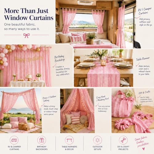 TARAN LIVING Sheer Crinkle Curtain Panel Set of 2, 100% Washable Cotton Window Treatment Rod Pocket Curtain Panels for Kitchen, Bedroom and Living Room (Salmon Pink, Long Door (40"x96")) - color: Salmon Pink