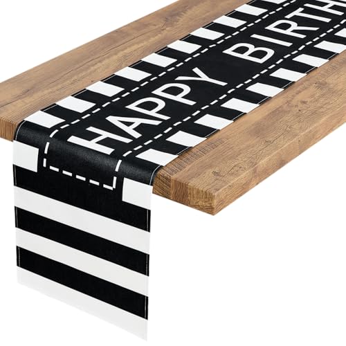 Letjolt Happy Birthday Table Runner 72 Inches, Black Striped - color: Black Stripe, size: 12x72 Inches