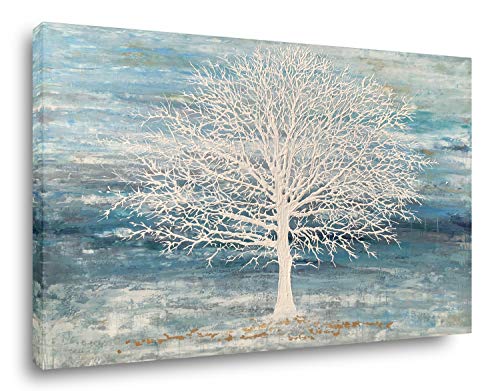 Yihui Arts Abstract Landscape Canvas Art Hand Painted 3D Tree Paintings with Gold Foil for Wall Decor Modern Artwork Pictures Living Room Bedroom Decoration - color: Blue Tree, size: 28"L x 20"W