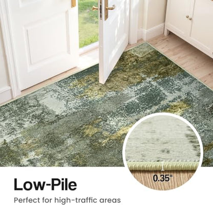 Kelarea Washable Entryway Rug 2x3, Non-Slip Low Pile Abstract Green - color: Green, size: 2' x 3' (Rectangular)