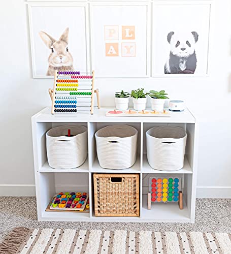 OrganiHaus Cotton Rope Baskets for Shelves, Set of 3, 15x9x10 - color: Full Off-White