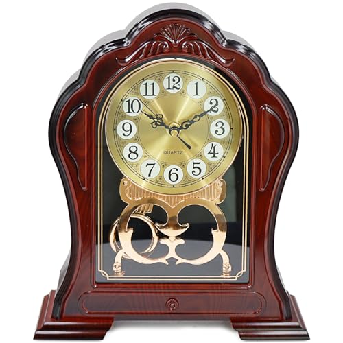 Antique Mantel Clock with Pendulum, Battery Operated(9.64" x 11.02") - color: Dark Brown