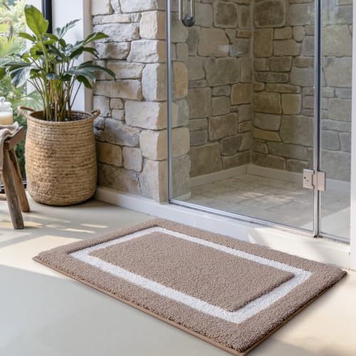 LUMI Bathroom Rug, Non Slip Absorbent Bath Mat, Dark Beige, 20"x32" - color: Dark Beige, size: 20"x32"