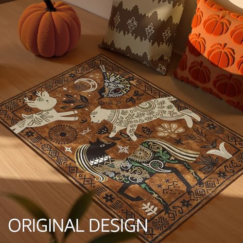 jinchan 2x3 Cute Area Rug Kids Washable Fun Rug Earthy Brown Starlit Boho - color: Starlit Roam Tan, size: 2' x 3' (Rectangular)