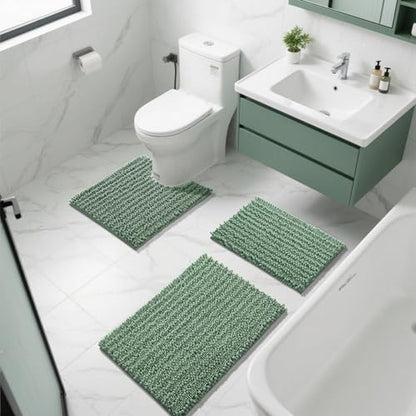 Yimobra Bathroom Rugs Sets 2 Piece, Super Absorbent Bath Mat Set, Green - color: Green, size: 32''x20''+24''x17''