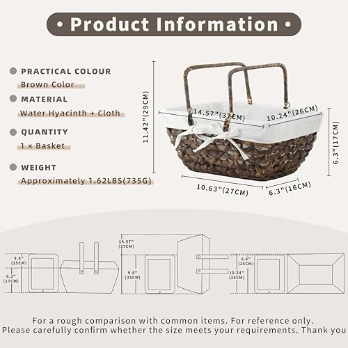 GYASVWU Wicker Picnic Baskets with Handles, Water Hyacinth Basket for Picnic, Wicker Storage Basket for Bread/Flowers/Gift/Wedding/Camping/Farmhouse (Brown) - color: Brown