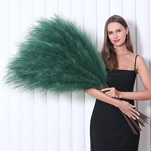 Wertuirk 8 Pcs 45 inch Tall Faux Green Pampas Grass Decor - color: Green