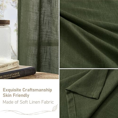 LAMIT Small Linen Curtains 30 Inch Length for Half Windows 2 Panels - color: Olive Green, size: 34"W x 30"L (Pack of 2)