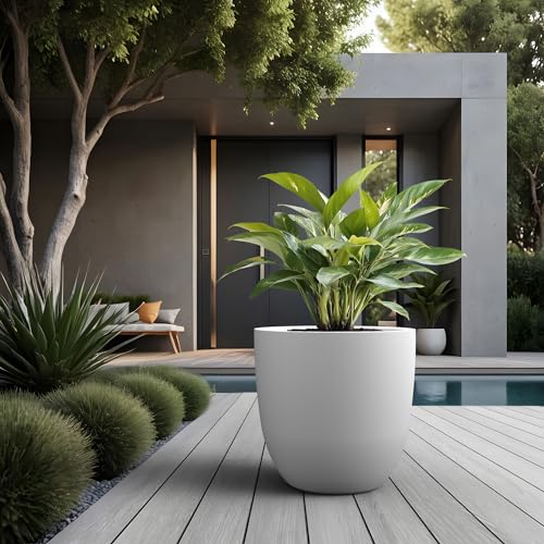 Kante White Concrete Planter 18" Dia All-Weather Round Large Pot - color: White, size: 18-Inch Dia