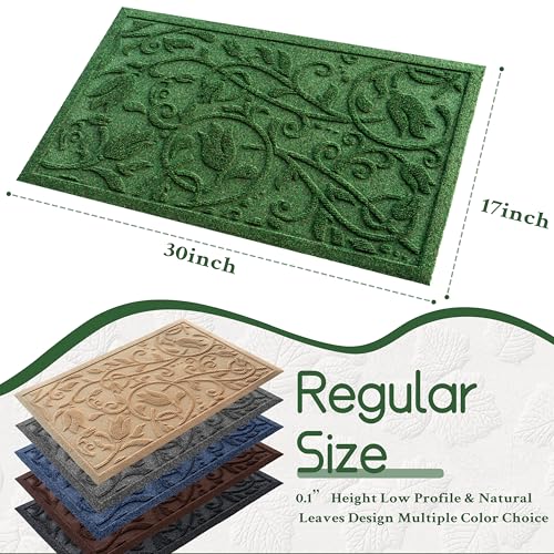 Boho Green Floral Leaves Outdoor Indoor Entrance Doormats, Absorbent Durable Heavy Duty Welcome Front Door Mat,Thick Natural Rubber Back,Easy Clean Entryway Mat 23x35 Inch, Low Profile - color: Tulip-green, size: 1'11" x 2'11" (Rectangular)