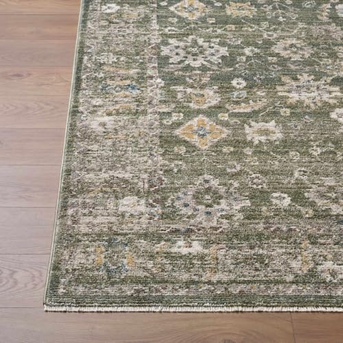 Hauteloom Zenan Living Room, Bedroom Area Rug - Traditional - Olive, Taupe, Medium Brown - 5' x 7'5" - color: Olive, Taupe, Medium Brown / Humana, size: 4'11" x 7'5" (Rectangular)