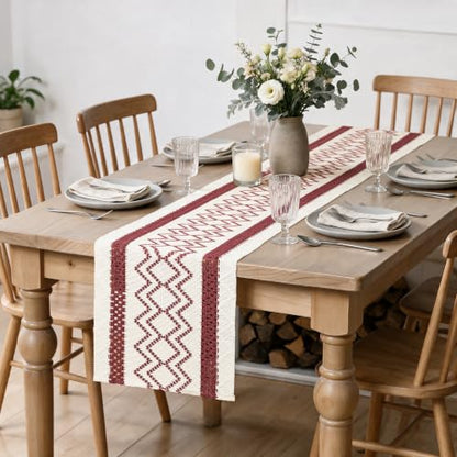 Artoid Mode Red Stripe Diamond Woven Table Runner 12x36 Inch - color: Red, size: 12" x 36", Table Runner