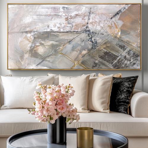Wall Art Abstract Canvas Painting Gray 20"x40" 1pcs with Framed - color: Abstract10, size: 40"L x 20"W
