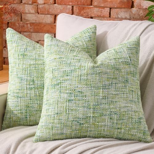 AmHoo Pack of 2 Chenille Textured Throw Pillow Cover, 500GSM Boho Farmhouse Decorative Couch Pillow Covers for Modern Home Decor Bed Sofa Living Room 20 x 20-Inch Light Green - color: Light Green, size: 20" x 20" (Pack of 2)