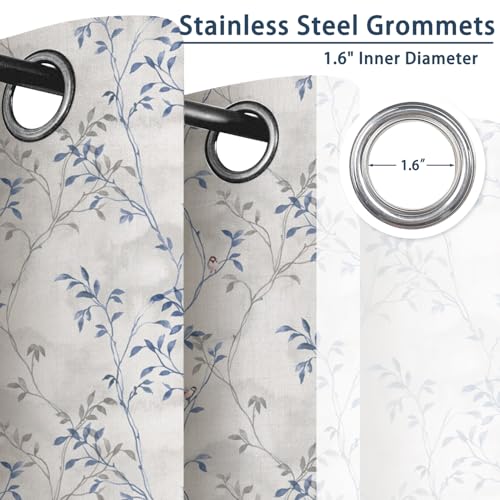 Blue & Gray Botanical Thermal Blackout Curtains 84 Inch Length 2 Panels Set - color: Delicate Foliage