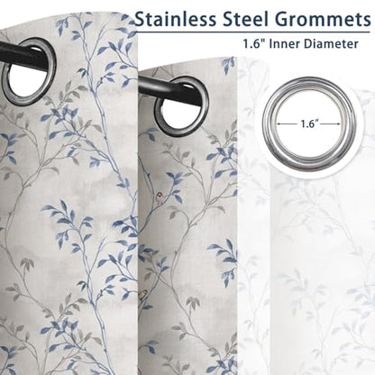 Blue & Gray Botanical Thermal Blackout Curtains 84 Inch Length 2 Panels Set - color: Delicate Foliage
