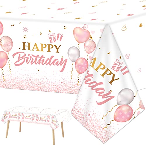 3 Pieces Pink Rose Gold Tablecloth for Rose Gold Birthday Decoration Plastic Disposable Party Table Covers for Rectangle Tables Girl Women Parties Happy Birthday Wedding Party Favors, 54 x 108 Inches - style: Pink