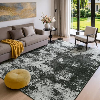 Merelax 4x6 Back Grey Washable Area Rug Non-Slip Faux Wool Abstract Carpet - color: Black Grey, size: 4' x 6'(48''x72'')
