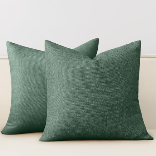 Natural Linen Look Throw Pillow Covers 18x18 inch Set of 2, Textured Woven Decorative Pillow Covers, Neutral Farmhouse Cushion Covers for Couch Sofa Living Room Bedroom Forest Moss Green - color: Forest Moss Green, size: 18" x 18" (Pack of 2)