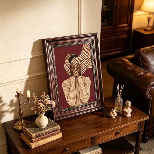 Dark Brown Framed African American Woman Canvas Wall Art 12x16 in - color: Red Striped, size: 16"L x 12"W