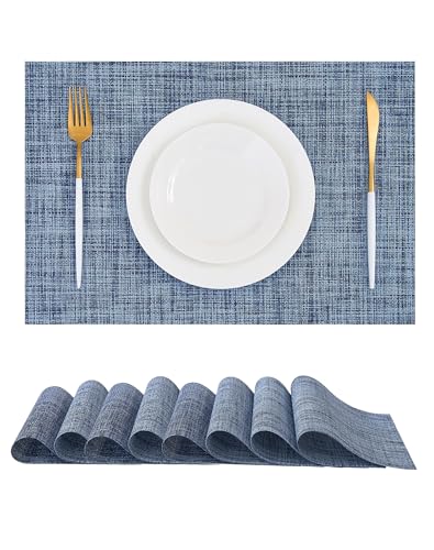 Deep Navy Woven Placemats Set of 8 - Heat Resistant Non-Slip Place mats for Dining Table, Washable Durable PVC Vinyl Woven Table Mats(Deep Navy, 8) - color: C1- Deep Navy, size: Set of 8