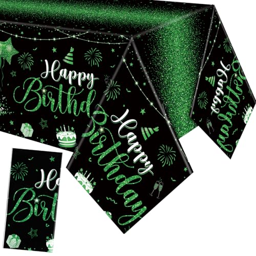 Tudomro 3 Pcs Plastic Happy Birthday Party Tablecloths,Black Green - color: Black Green