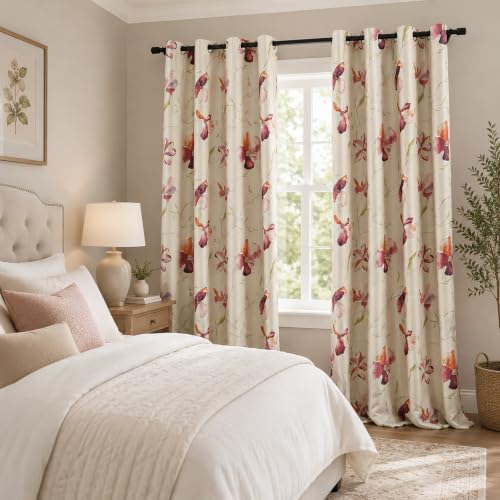 VOGOL Purple Floral Grommet Blackout Curtains, 52 x 63, 2 Panels - color: T003c2, size: 52"W x 63"L (Pack of 2)