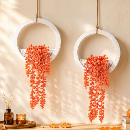 Der Rose 2 Pack Hanging Artificial String of Pearls for Fall Wall Decor - color: Orange, size: 7.87"W * 16"H