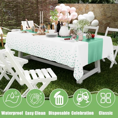 Smiry Disposable Rectangle Plastic 54 x 108 Inch Table Cloth 3 Pack - color: White and Teal