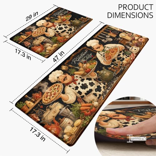 Kitchen Rugs for Floor 2 Pcs Memory Foam Padded Anti Fatigue Kitchen Mat - color: Chubby Chef