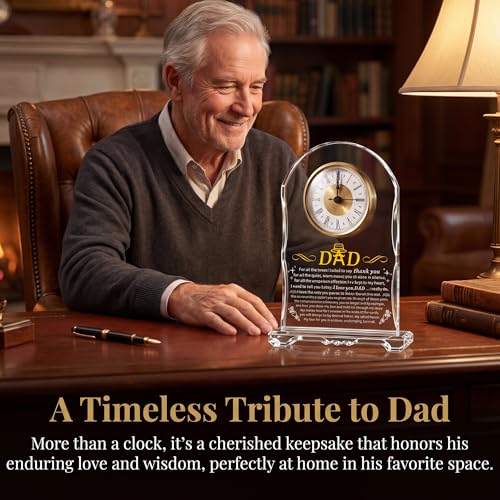 Dad Crystal Clock Gift from Daughter Son: Engraved Birthday, Father’s Day, for Dad, Meaningful Desk Keepsake for Dad Who Has Everything - color: Dad Gifts
