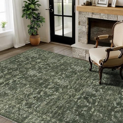 3x5 Washable Entryway Area Rug Non-Slip Retro Dark Green Throw Carpet - color: Dark Green, size: 3' x 5' (Rectangular)