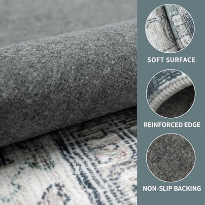 2x8 Washable Runner Hallway Rug Blue Beige Multi - color: Blue-beige-multi, size: 2' x 8'