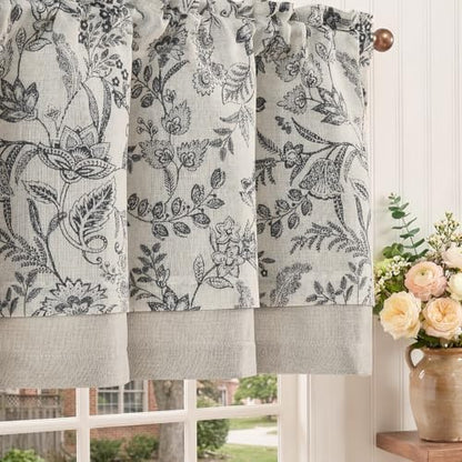 jinchan Linen Valance Curtain Farmhouse 18 Inch 1 Panel Black on Beige - color: Forest | Black, size: 50"W x 18"L (Pack of 1)