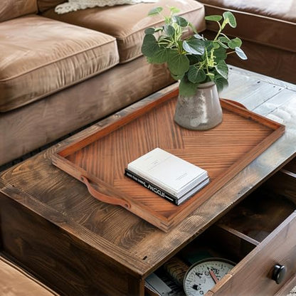 SXNOWS Wooden Serving Tray with Leather Handles, 24x16 in - size: 24" x 16" x 1.6"