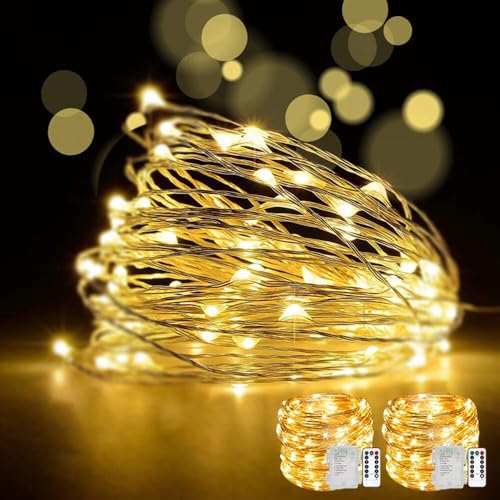 LED Fairy String Lights with Remote Control - 2 Set 100 LED 33ft/10m Micro Silver Wire Indoor Battery Operated LED String Lights for Garden Home Party Wedding Festival Decorations(Warm White) - color: Warm White 33FT Fairy Lights-2Pack