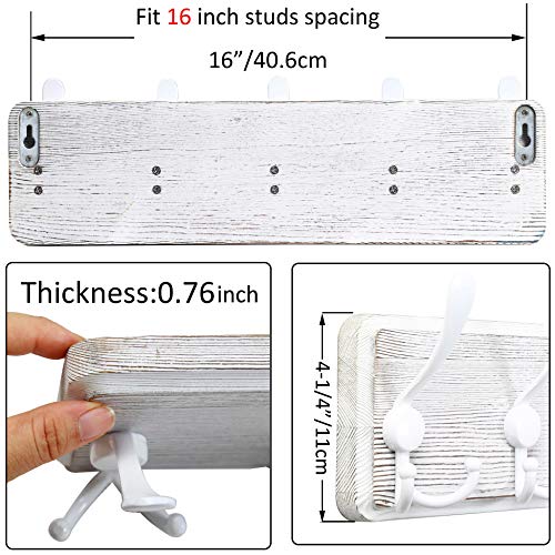 WEBI Coat Rack Wall Mounted,Wood Coat Hooks Wall Mount,16" Hole to Hole,Large Coat Hanger Wall Hook Rack,5 Triple Hooks for Hanging Coats,Hats,Jacket,Clothes,Entryway,White,2 Packs - color: White/White, size: 5 Hooks(2 Packs)