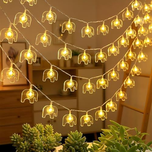 Elephant String Lights 30LED 10FT - Battery Operated Animal Fairy Lights for Nursery, Baby Shower, Bedroom & Safari Theme Party Decor, Warm White - color: Elephant