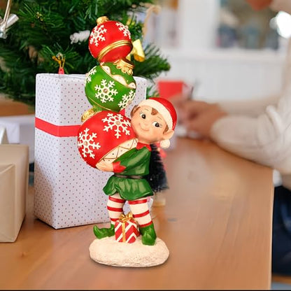 YUETJIN 12" Christmas Elf Figurine with Color-Changing Stacked Ornaments