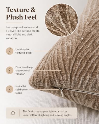 Throw Pillow Covers 24x24 Inch Set of 2, Textured Leaf Style, Tan - color: Tan, size: 24" x 24" (Pack of 2)