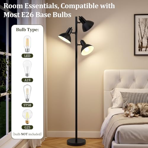 3 Light Floor Lamps for Living Room, 67" Tall Metal Modern Tree Floor Lamp - color: Black