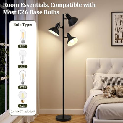 3 Light Floor Lamps for Living Room, 67" Tall Metal Modern Tree Floor Lamp - color: Black