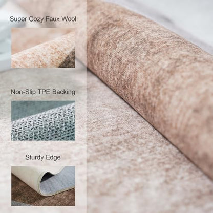 5x7 Washable Area Rug for Living Room - Non-Slip Geometric Rugs Tan Beige - color: Tan Beige, size: 5' x 7' (Rectangular)