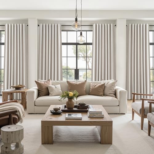 Natural Linen 86 Inch 100% Blackout Curtains for Bedroom, Pleated Heading Tape Ring Clips Back Tab Thermal Custom Made Window Curtains Living Room Modern Farmhouse (100 Wide Total, Each W50"x2Pcs) - color: Natural Linen, size: 50"W x 86"L (Pack of 2)