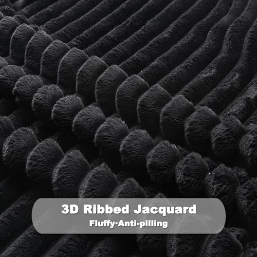 NEWCOSPLAY Fleece Ribbed Cozy Throw Blanket for Couch, Black, 50"x60" - color: Black Ribbed, size: Throw(50"x60")